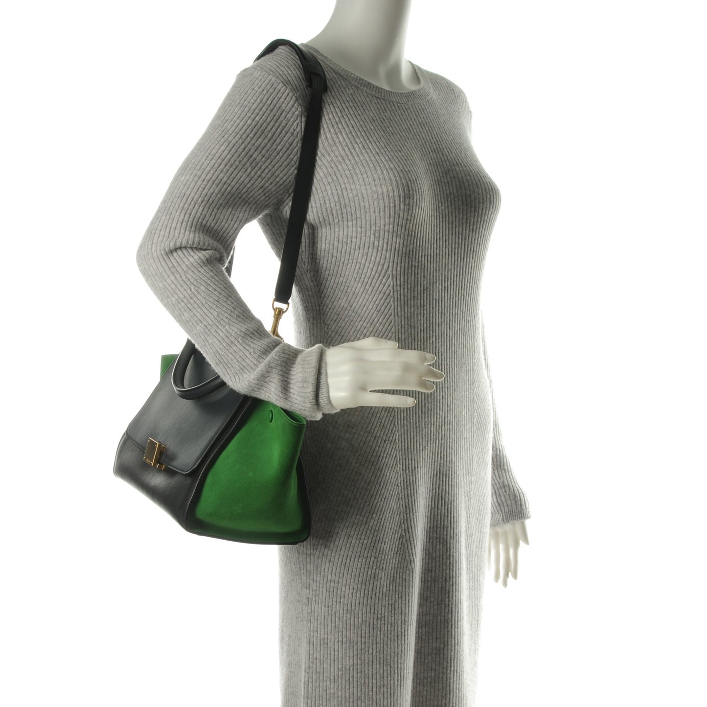 Calfskin Suede Small Tri-Color Trapeze Green Grass
