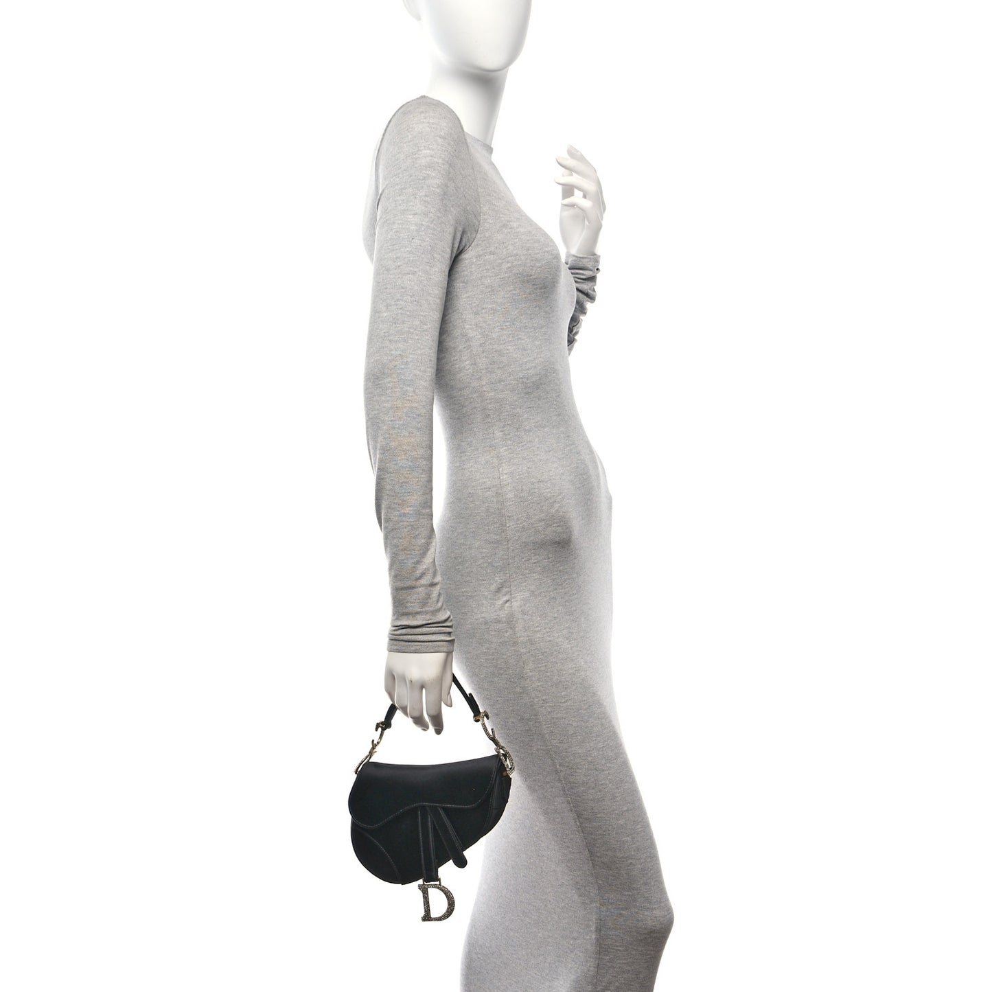 Satin Crystal Mini Saddle Bag Black