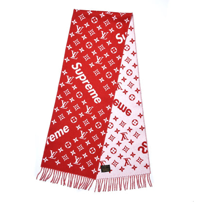 Louis Vuitton X SUPREME Cashmere Wool Monogram Scarf Red 3 of 6