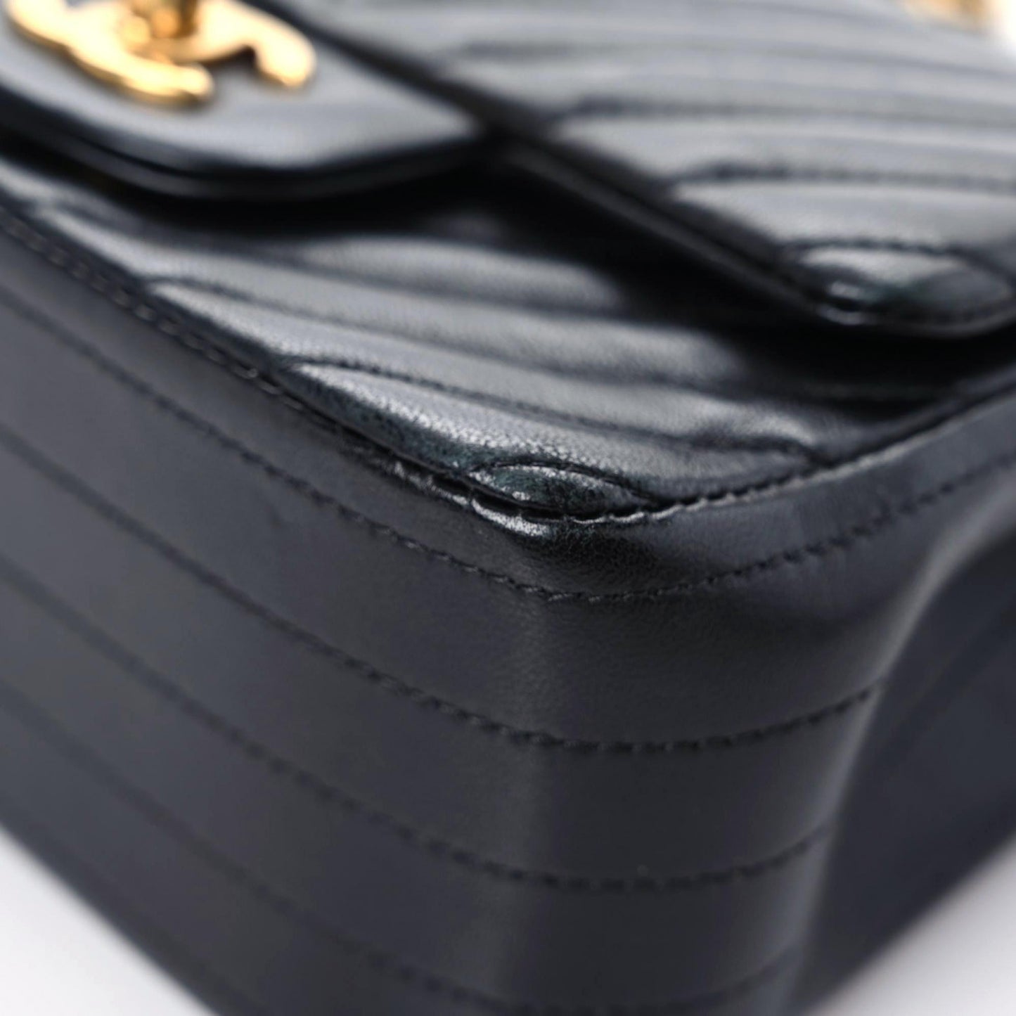 Lambskin Chevron Quilted Mini Square Flap Black