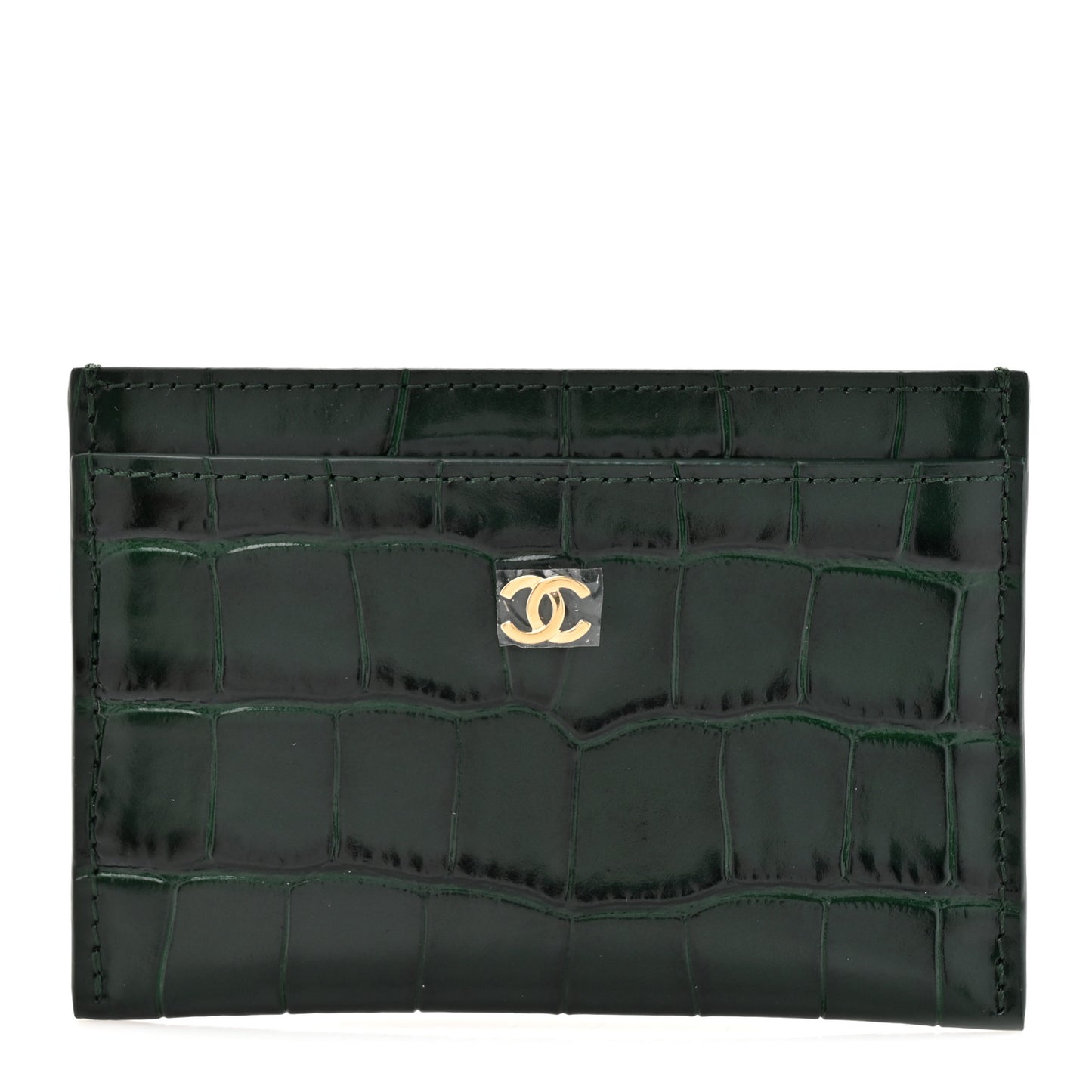 Calfskin Crocodile Embossed Crococo Card Holder Emerald