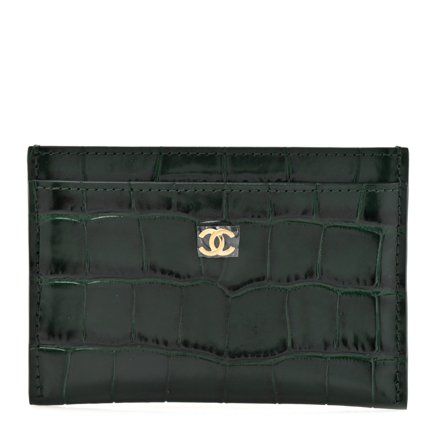 Chanel Calfskin Crocodile Embossed Crococo Card Holder Emerald 1 of 8