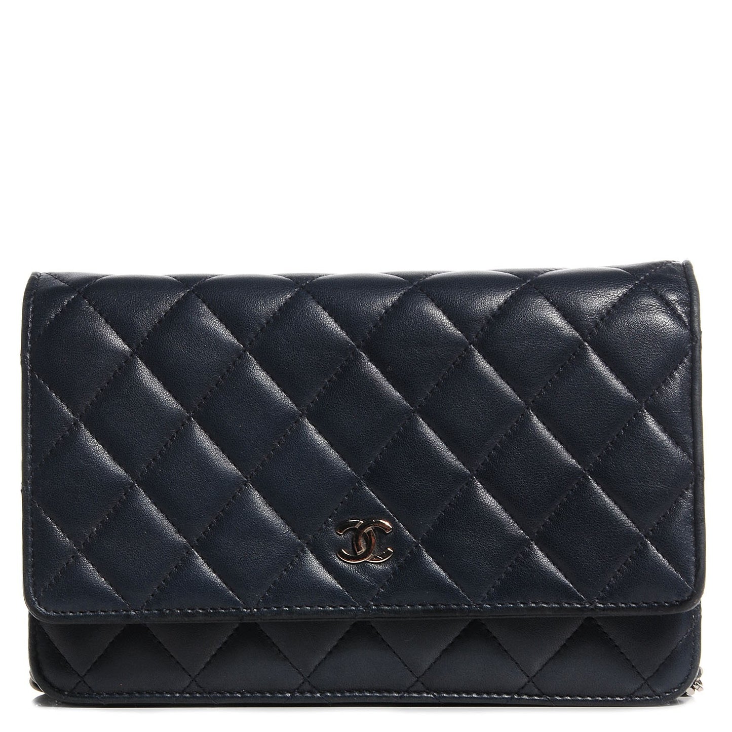 Lambskin Quilted Wallet On Chain WOC Navy Blue