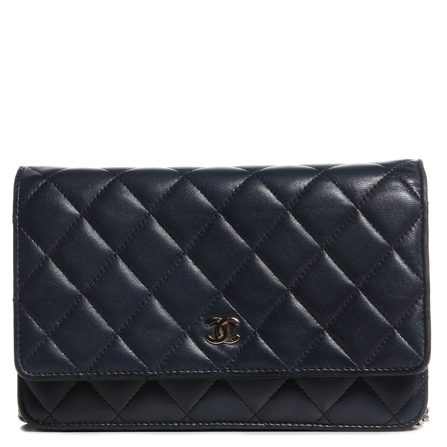 Chanel Lambskin Quilted Wallet On Chain WOC Navy Blue 1 of 9