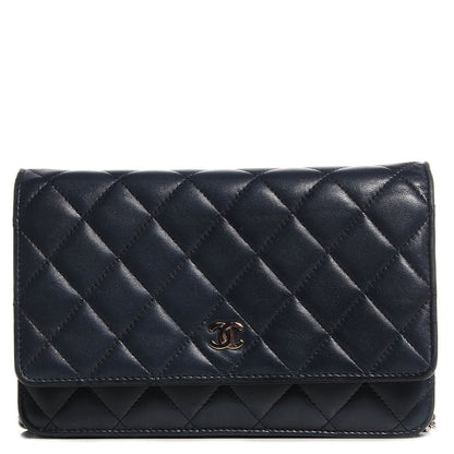 Chanel Lambskin Quilted Wallet On Chain WOC Navy Blue 1 of 9