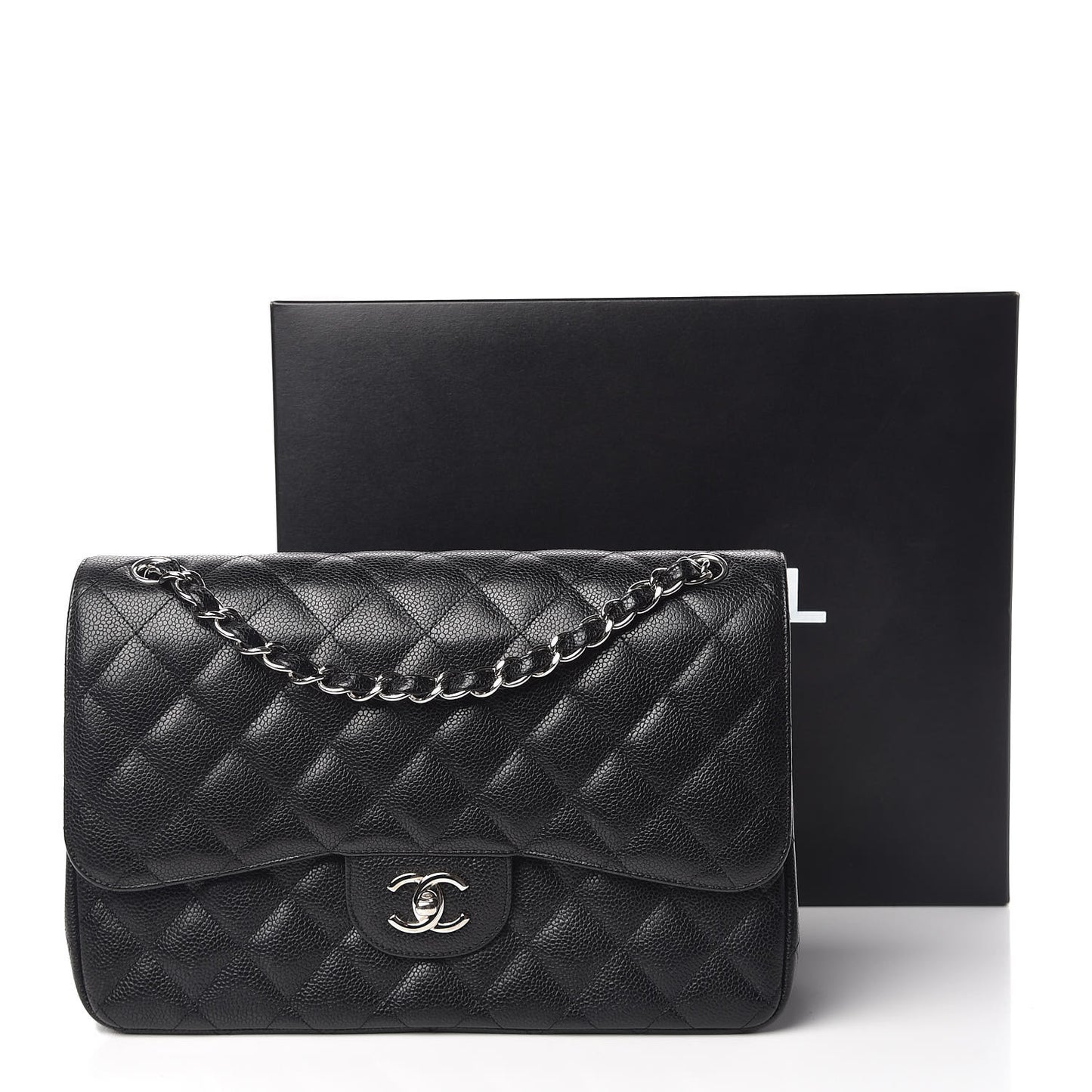 Caviar Quilted Jumbo Double Flap Black