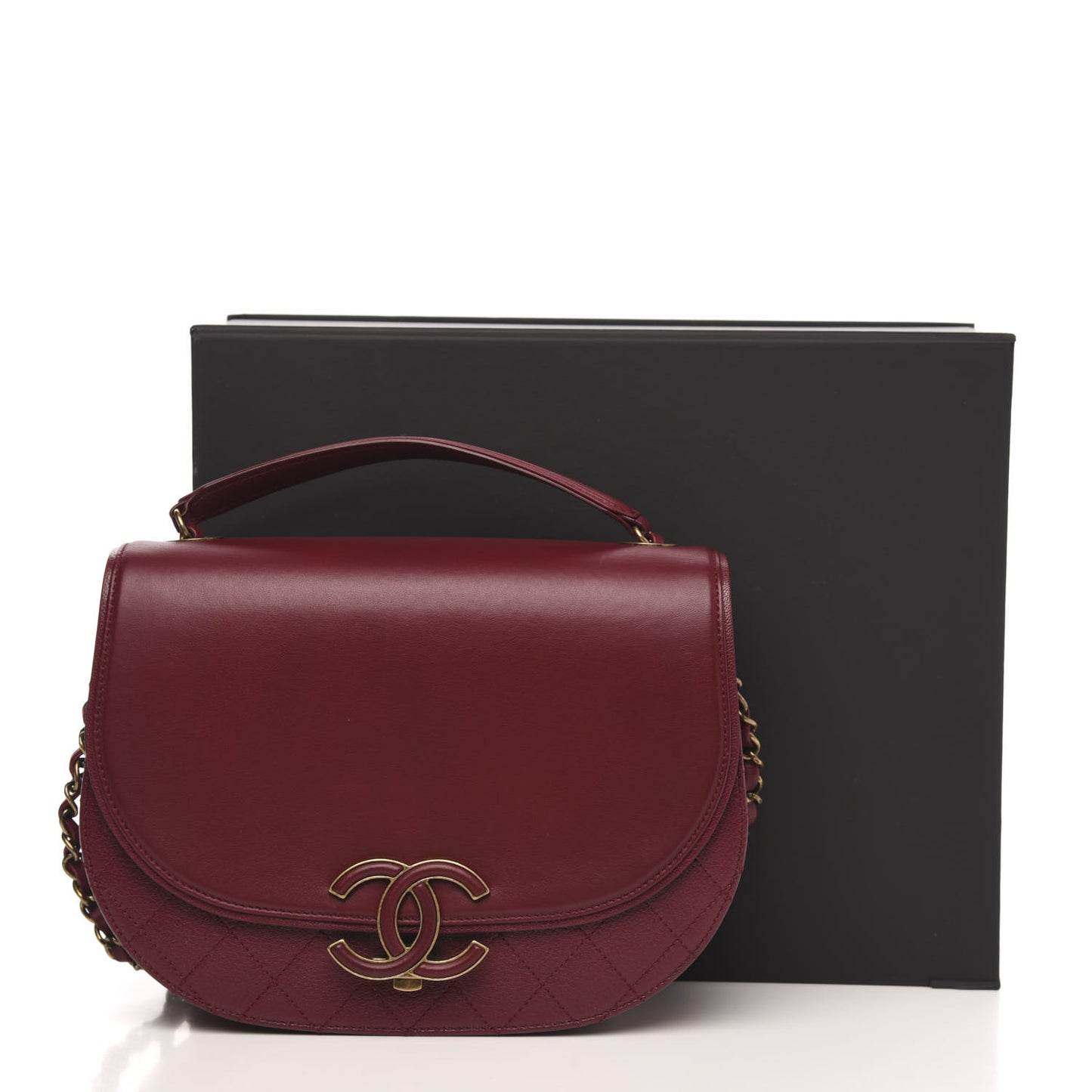 Shiny Calfskin Goatskin Quilted Medium Coco Curve Messenger Flap Burgundy