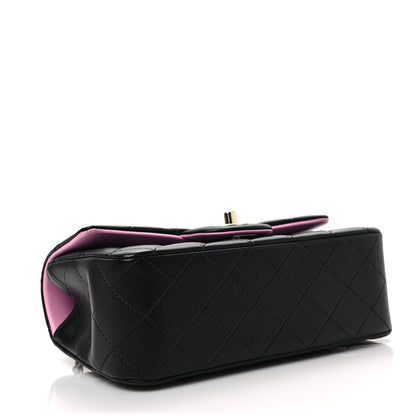 Chanel Lambskin Quilted Bi-Color Mini Top Handle Rectangular Flap Black Lilac 4 of 8