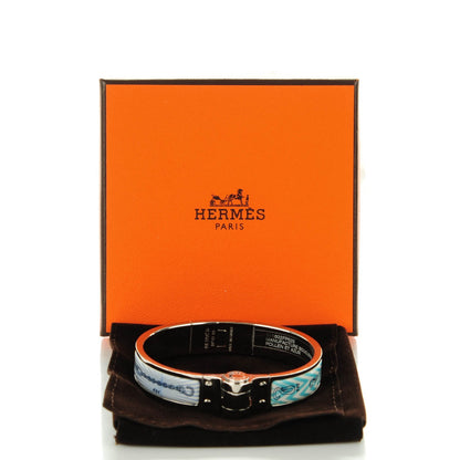Hermes Enamel Printed Narrow Manufacture de Boucleries Hinged Bracelet S Pollen Azur 6 of 6