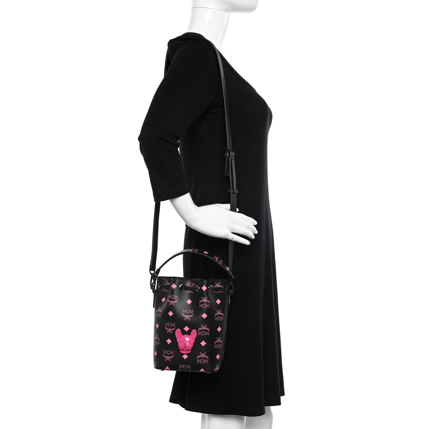 Nappa Visetos Mini Pup Color Splash Drawstring Bag Black Pink