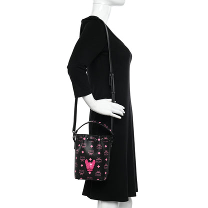 MCM Nappa Visetos Mini Pup Color Splash Drawstring Bag Black Pink 3 of 12