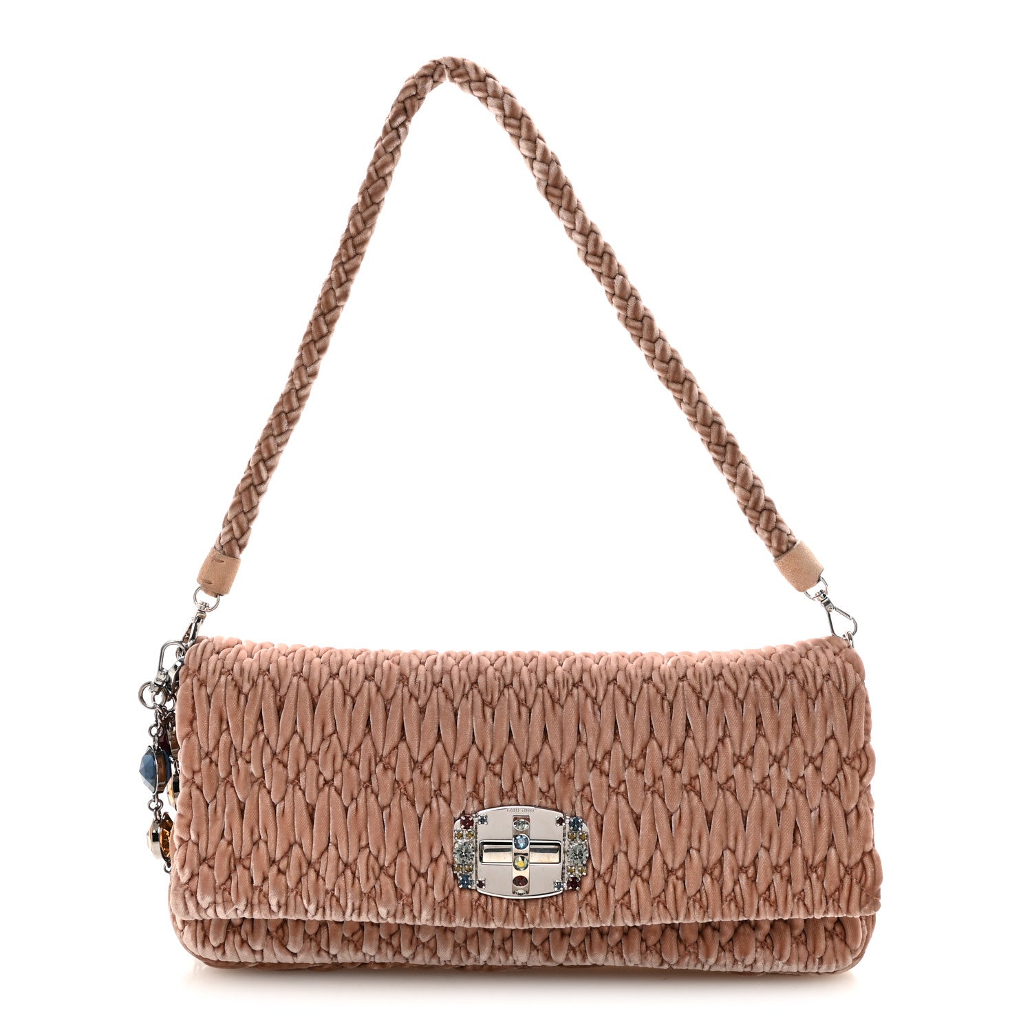 Miu Miu Velvet Matelasse Crystal Chain Shoulder Bag Cammeo 1 of 9