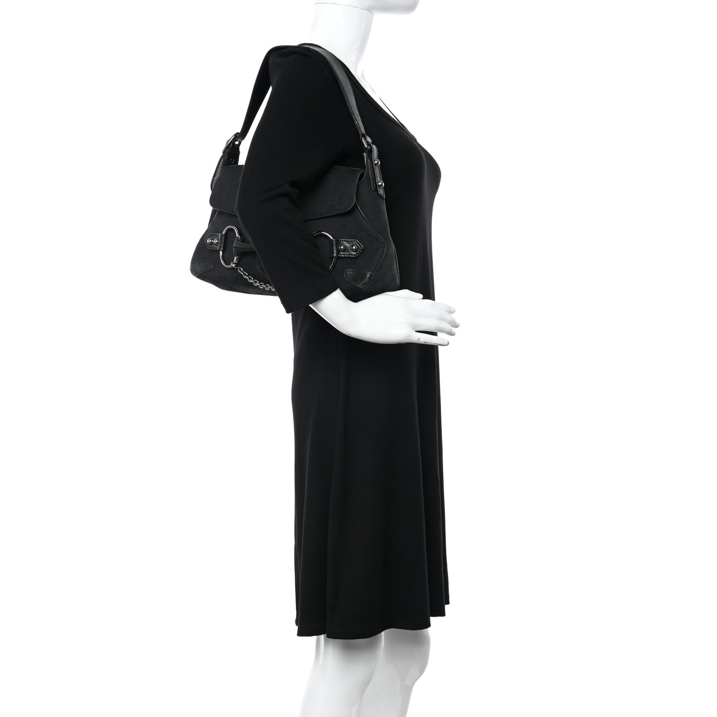 Monogram Horsebit Chain Flap Shoulder Bag Black