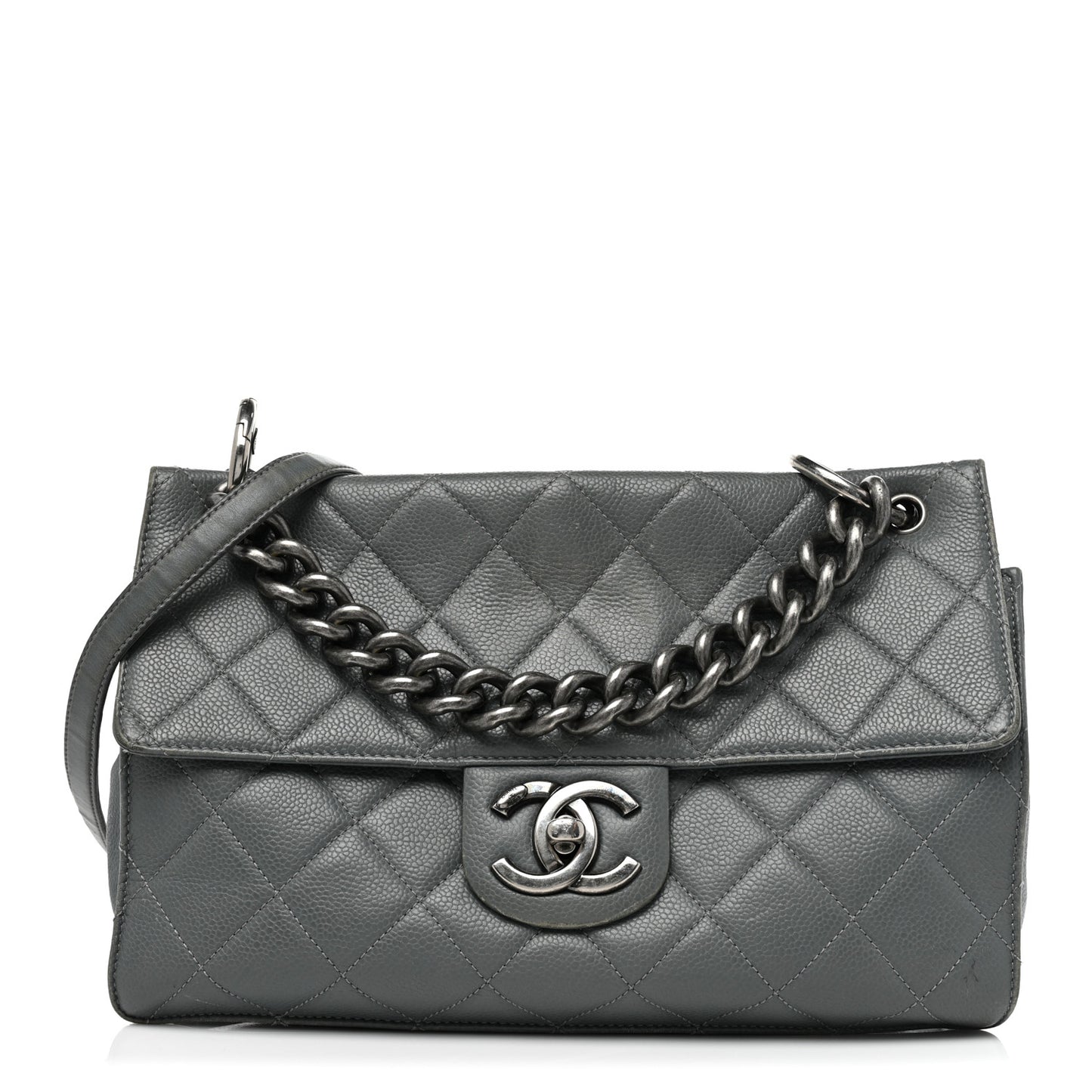 Caviar Quilted Large Retro Class Flap Grey