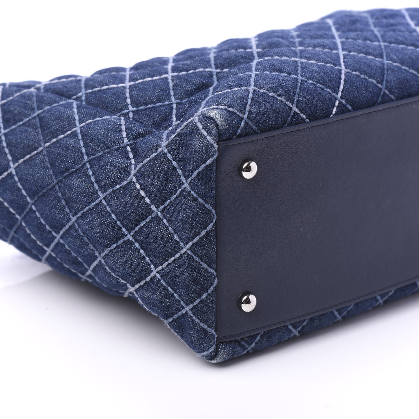 Denim Quilted Medium Coco Handle Shopping Tote Blue