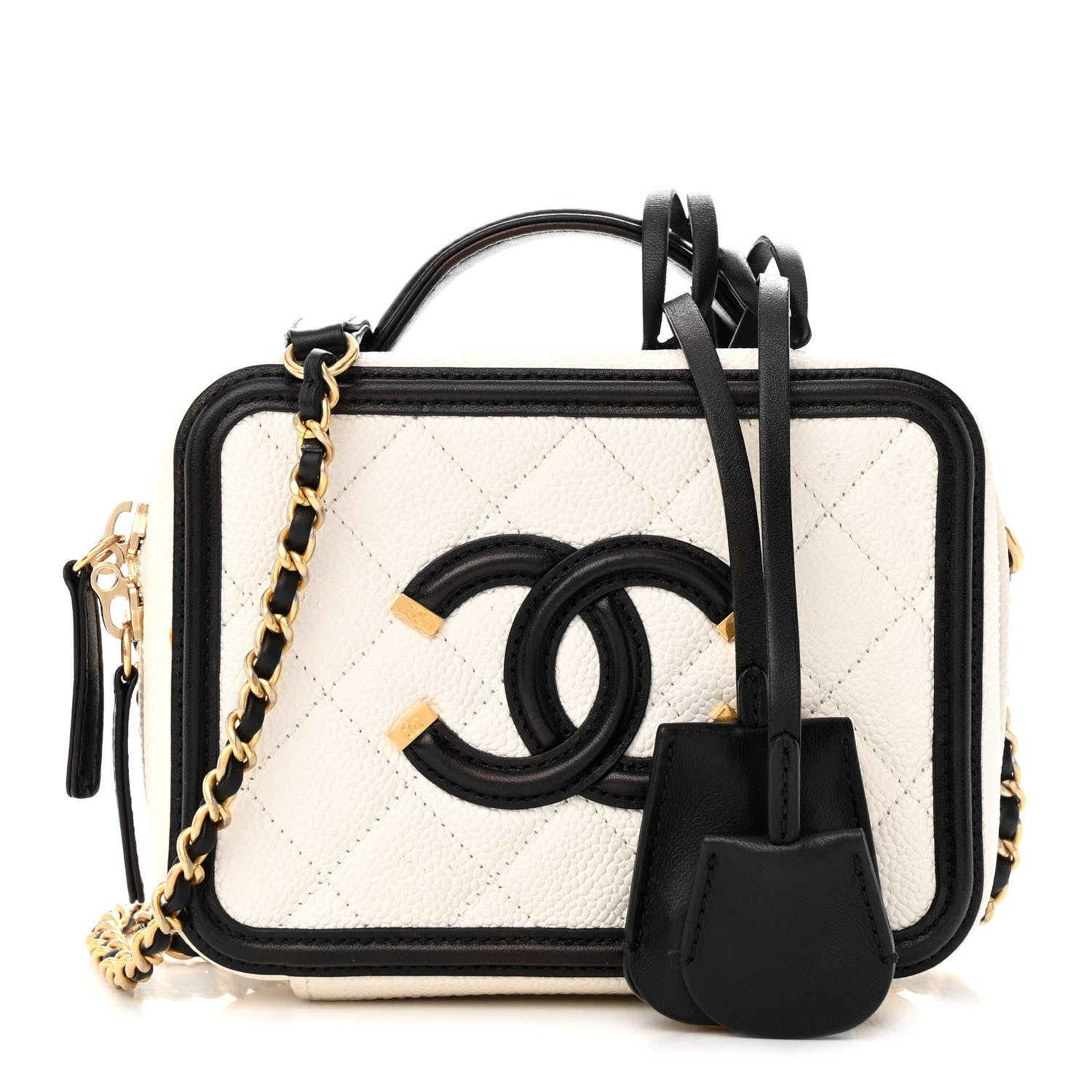 Chanel Caviar Quilted Small CC Filigree Vanity Case White Black 1 of 11