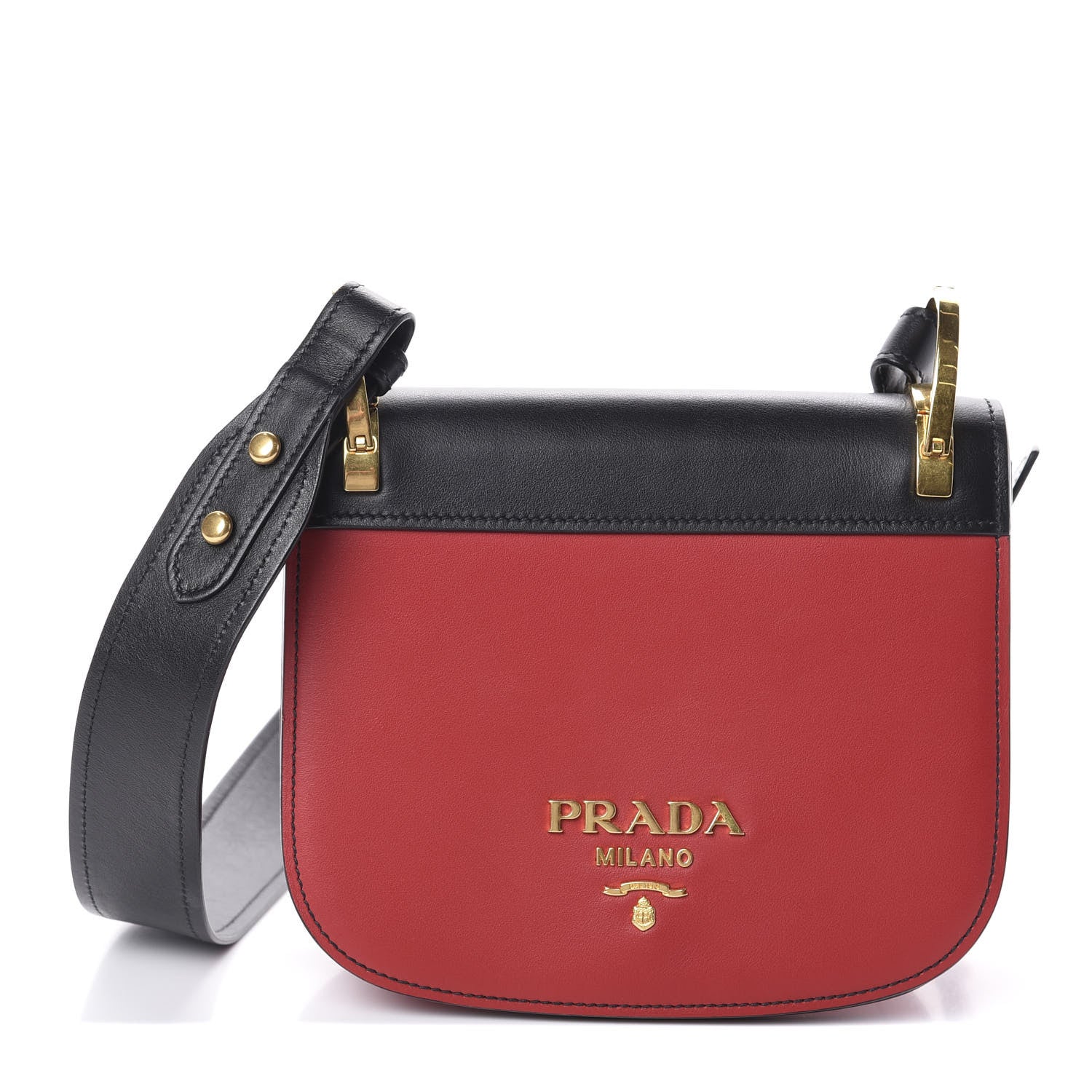Prada City Calfskin Pionniere Saddle Bag Fuoco Black 1 of 9