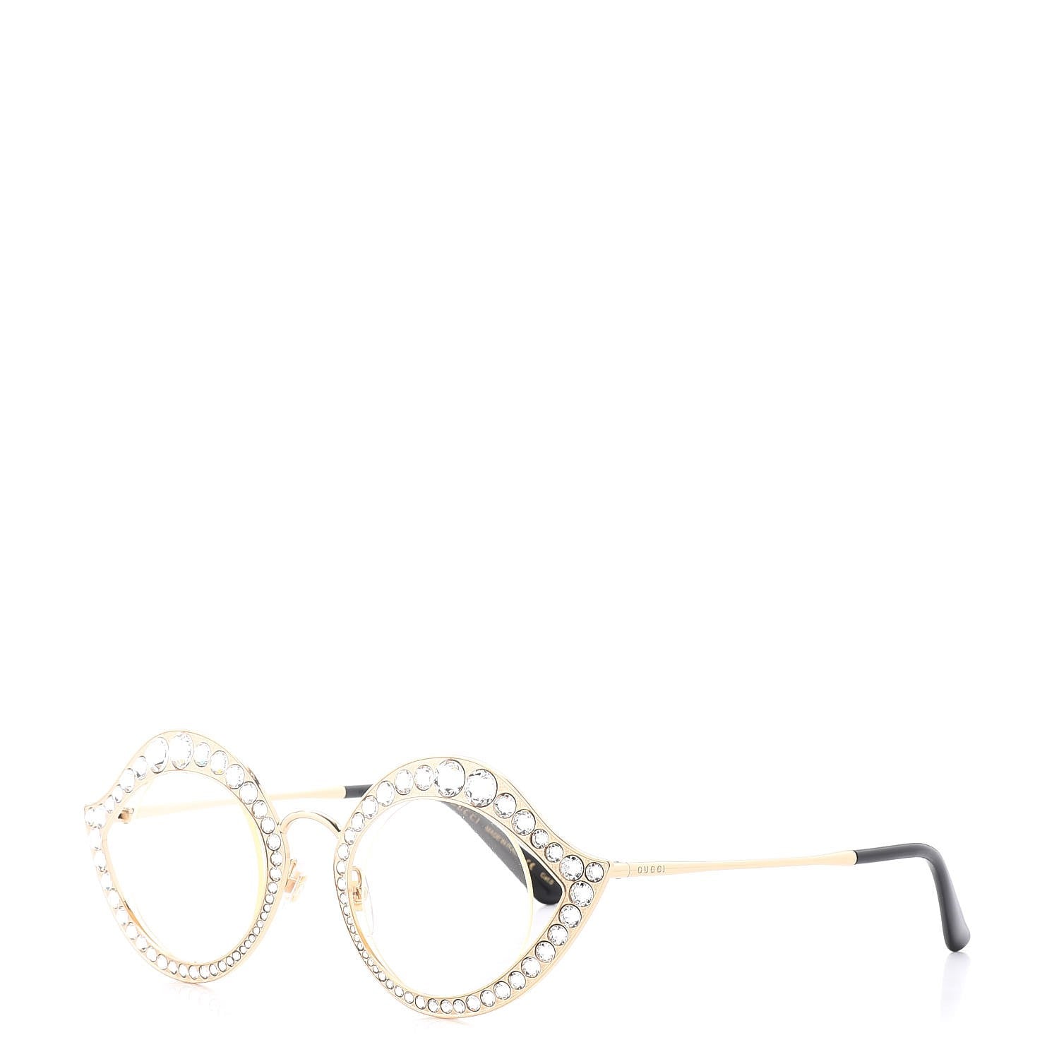 Gucci Metal Crystal Cat Eye Sunglasses GG0046S Gold 1 of 8