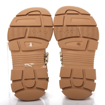 Gucci Silk Calfskin Mesh Crystal Embellished Studded Womens Aguru Sandals 38.5 Gold 6 of 10