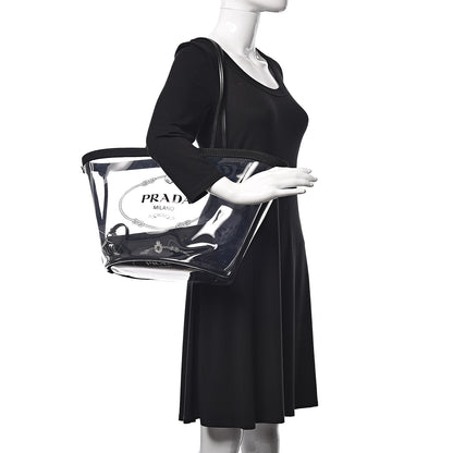 Prada Plexiglass Canapa Shopper Tote Black 2 of 9