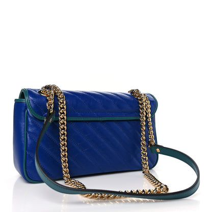 Gucci Azalea Calfskin Enamel Matelasse Diagonal Small Torchon GG Marmont Shoulder Bag Imperial Blue Pavone 3 of 9