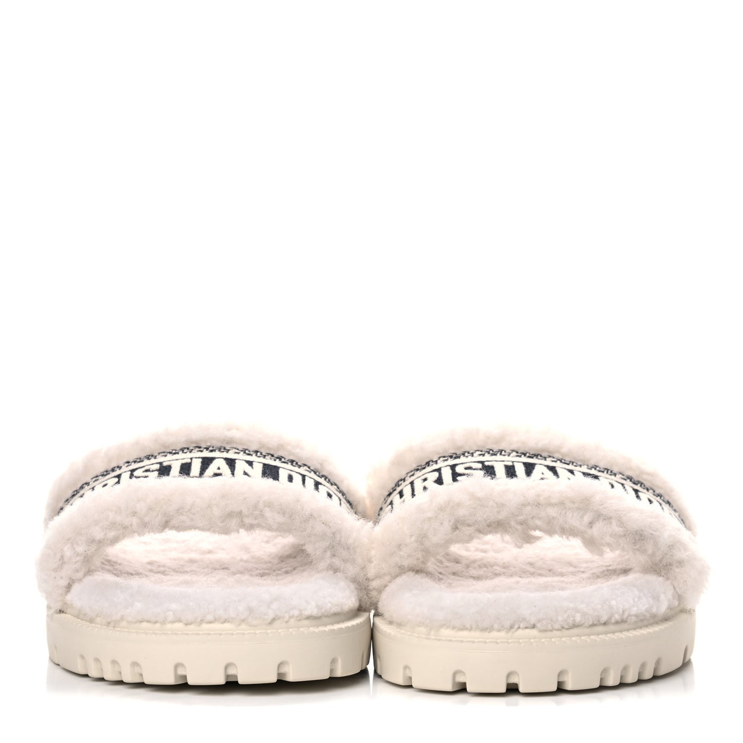 Shearling Canvas Embroidered Dway 10mm Slide Sandals 37 Natural Deep Blue