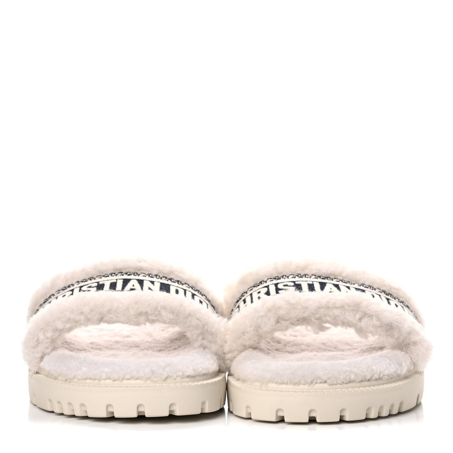 Christian Dior Shearling Canvas Embroidered Dway 10mm Slide Sandals 37 Natural Deep Blue 2 of 9