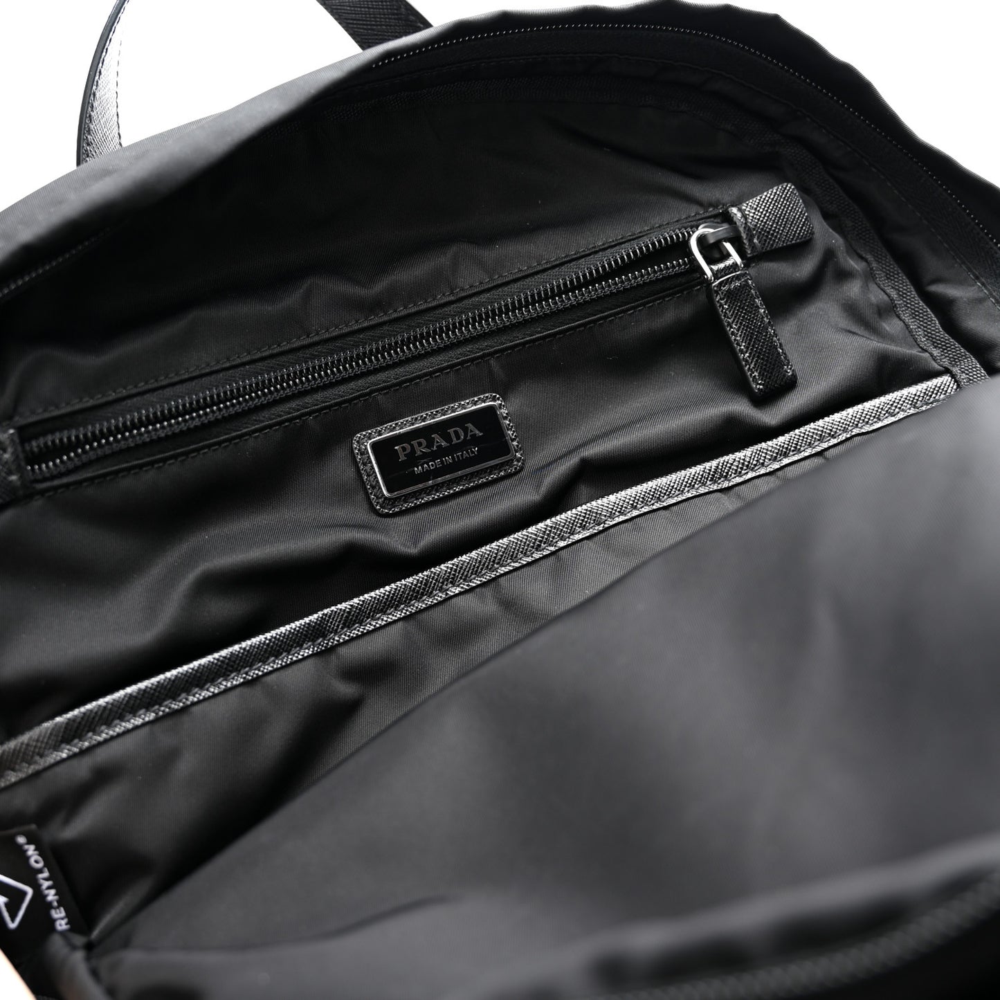 Re-Nylon Saffiano Zip Backpack Black