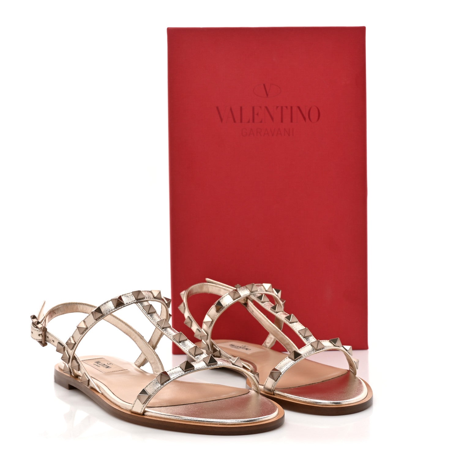 Valentino Garavani Metallic Nappa Rockstud T-Strap Slingback Flat Sandals 36 Skin 9 of 9