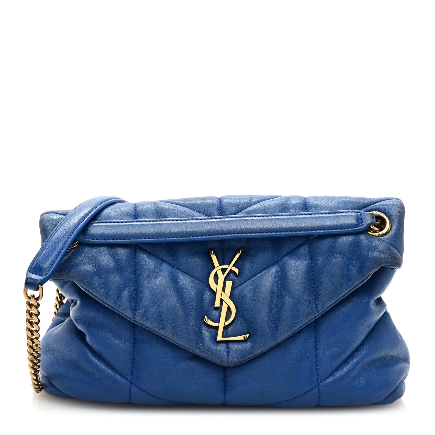Lambskin Quilted Small Loulou Puffer Monogram Chain Satchel Majorele Blue