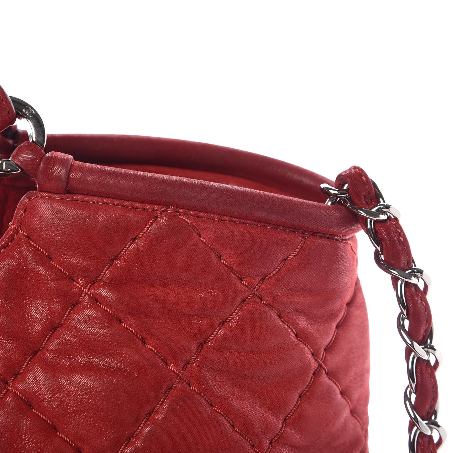 Iridescent Calfskin Quilted Small Sea Hit Tote Red