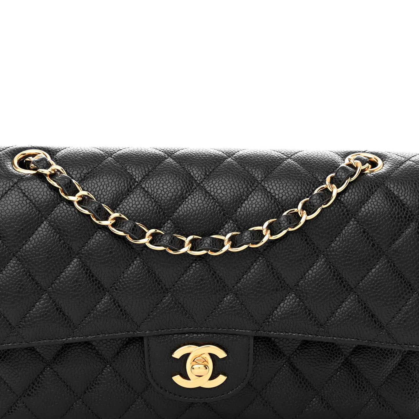 Caviar Quilted Medium Double Flap Black