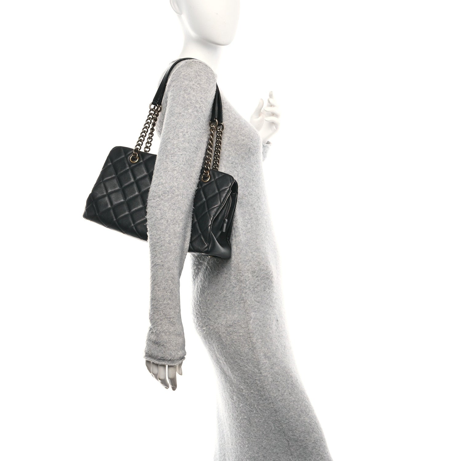 Chanel Calfskin Quilted Small CC Crown Tote Black 3 of 13