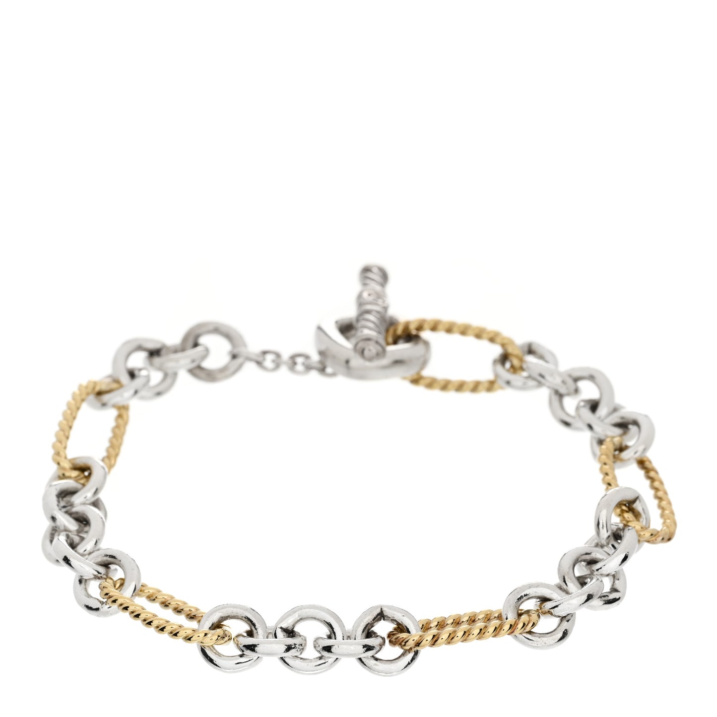 18K Yellow Gold Sterling Silver Figaro Link Bracelet