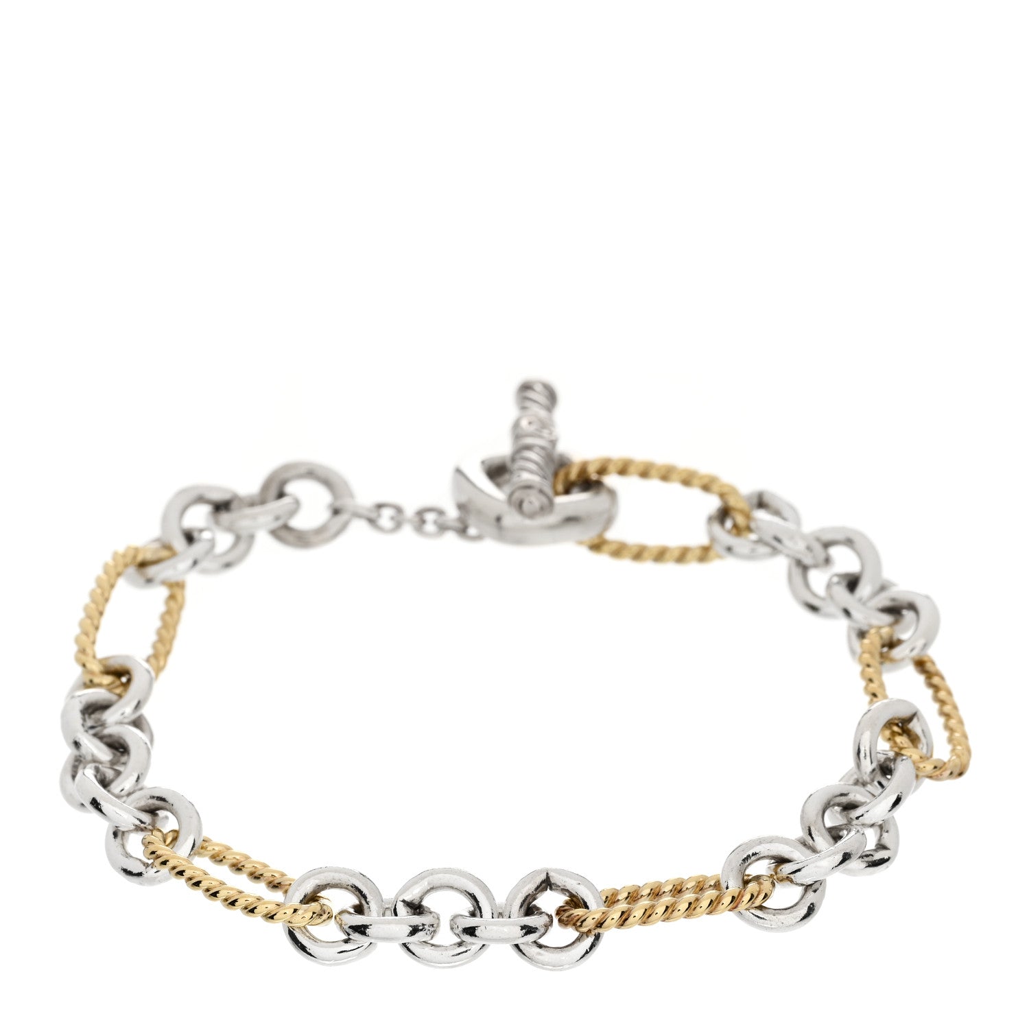 David Yurman 18K Yellow Gold Sterling Silver Figaro Link Bracelet 1 of 3