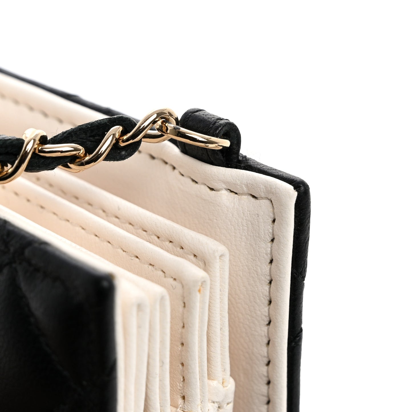 Lambskin Quilted Book Card Holder on Chain Black