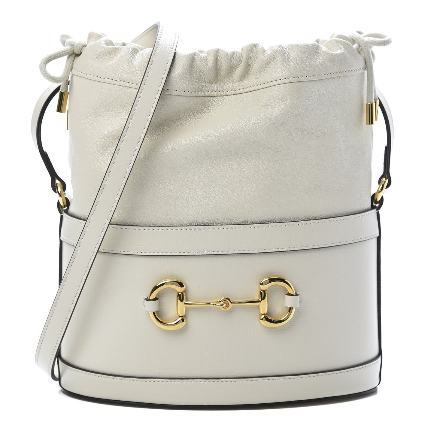 Azalea Sakai Calfskin Horsebit 1955 Drawstring Bucket Bag Mystic White