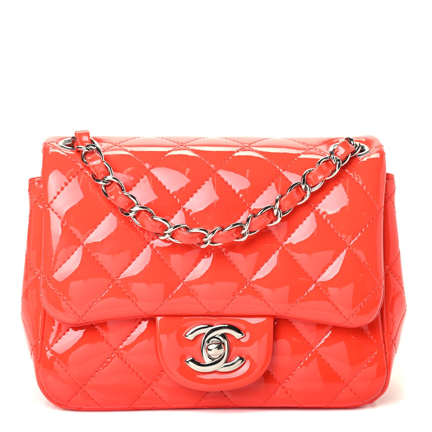 Chanel Patent Quilted Mini Square Flap Orange 1 of 4