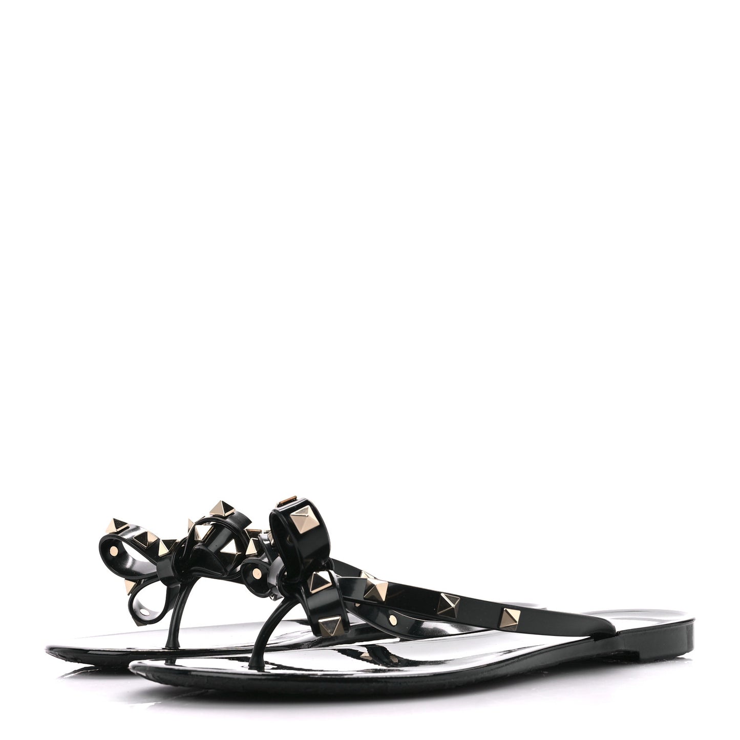 PVC Jelly Rockstud Bow Thong Sandals 41 Black
