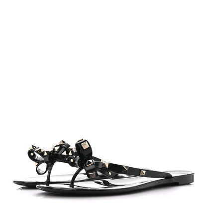 Valentino Garavani PVC Jelly Rockstud Bow Thong Sandals 41 Black 3 of 8