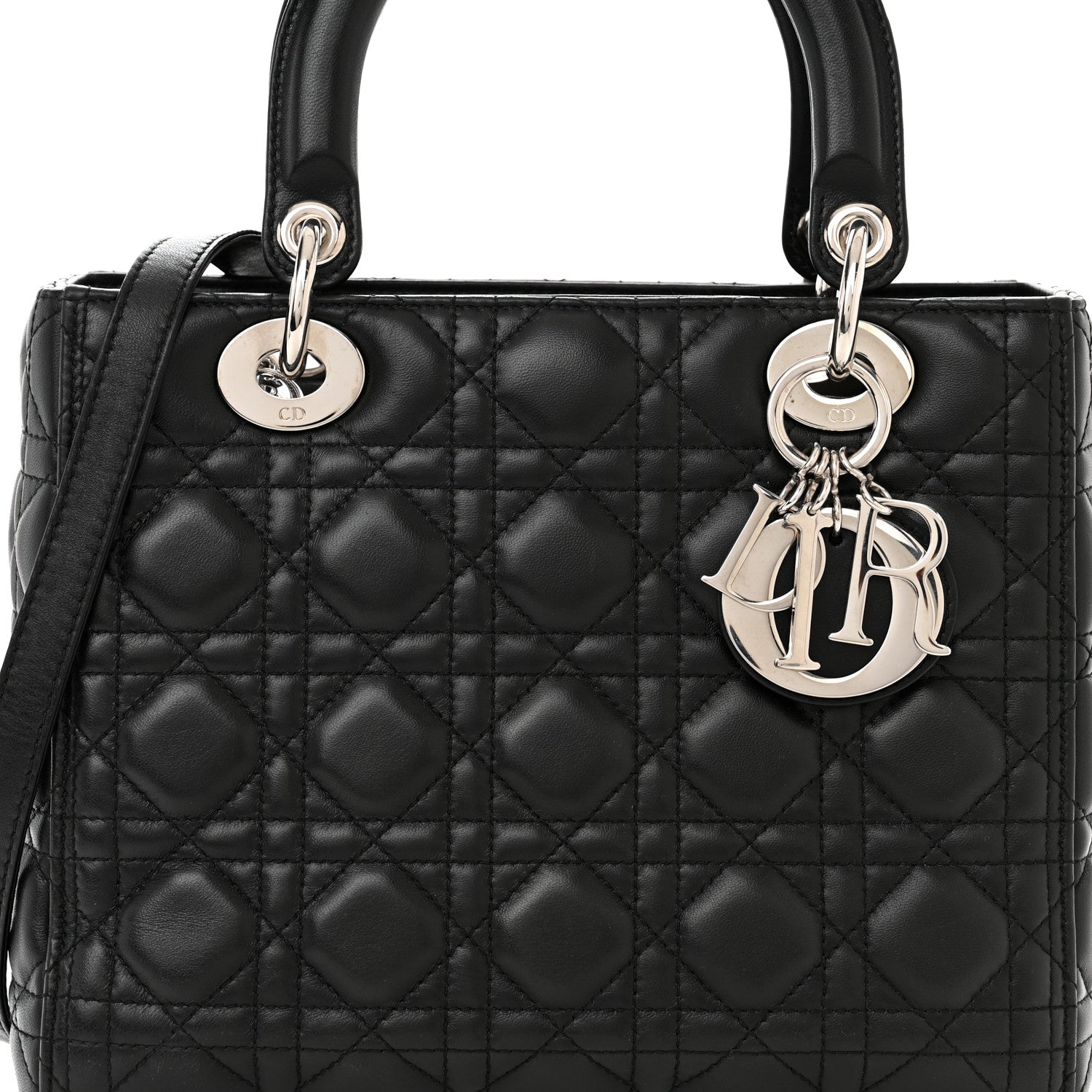 Christian Dior Lambskin Cannage Medium Lady Dior Black 9 of 11
