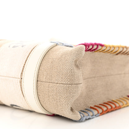 Chloe Linen Canvas Calfskin Blanket Stitched Small Woody Ribbon Tote White Multicolor 10 of 11