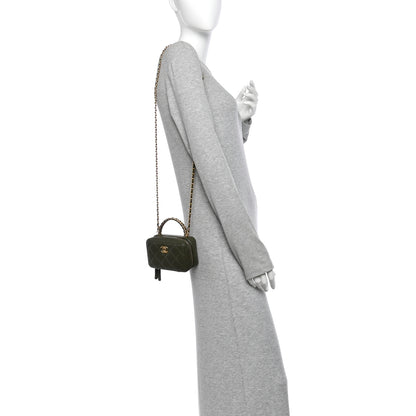 Chanel Lambskin Quilted Mini Chain Top Handle Vanity Case Dark Khaki 2 of 13