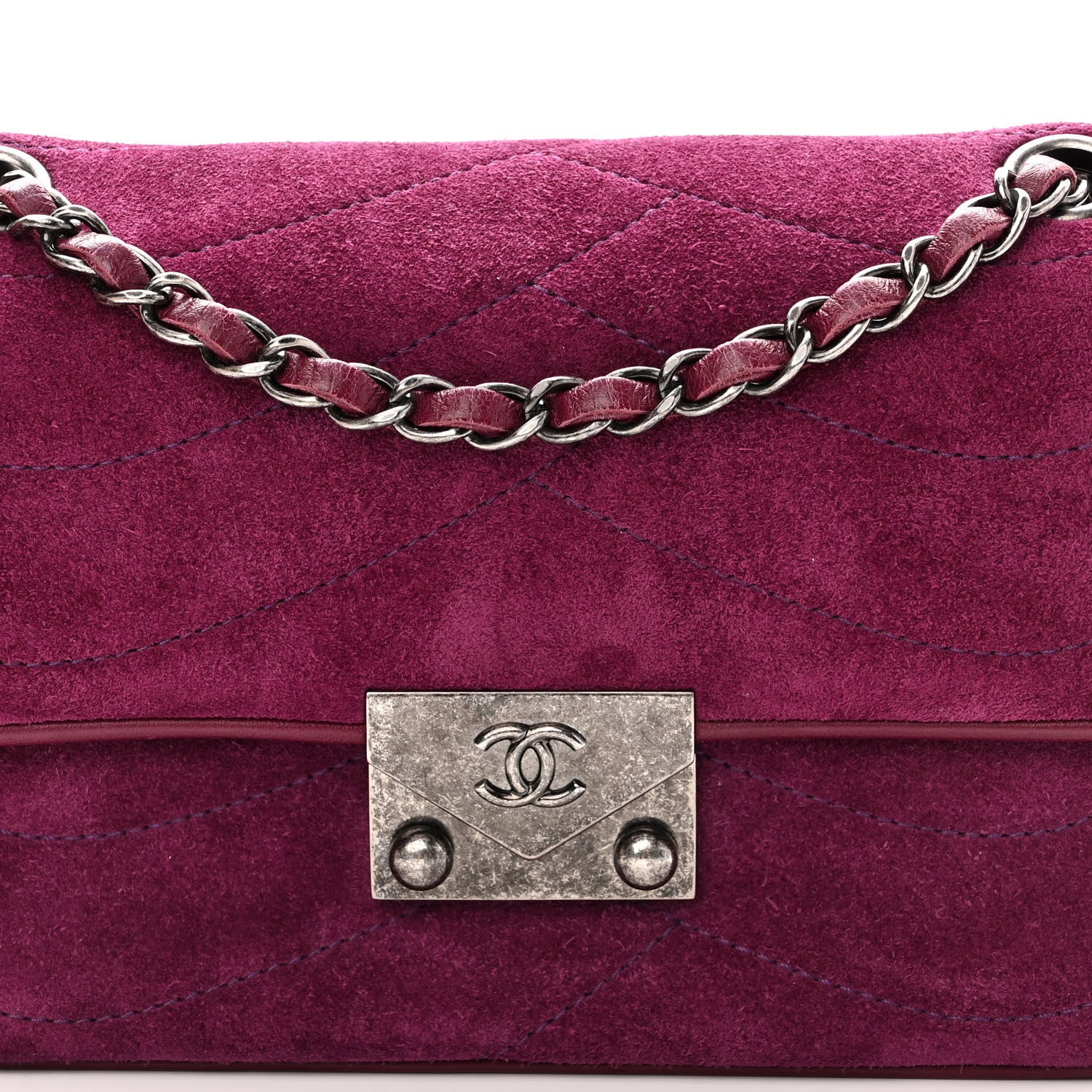 Chanel Suede Lambskin Scallop Quilted Medium Pagoda Flap Purple 8 of 12