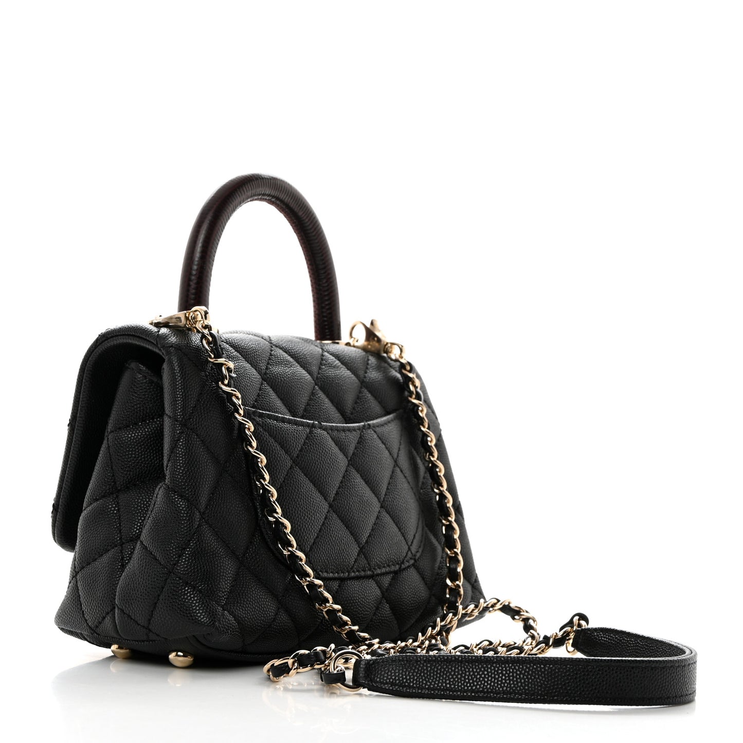 Caviar Lizard Embossed Quilted Extra Mini Coco Handle Flap Black