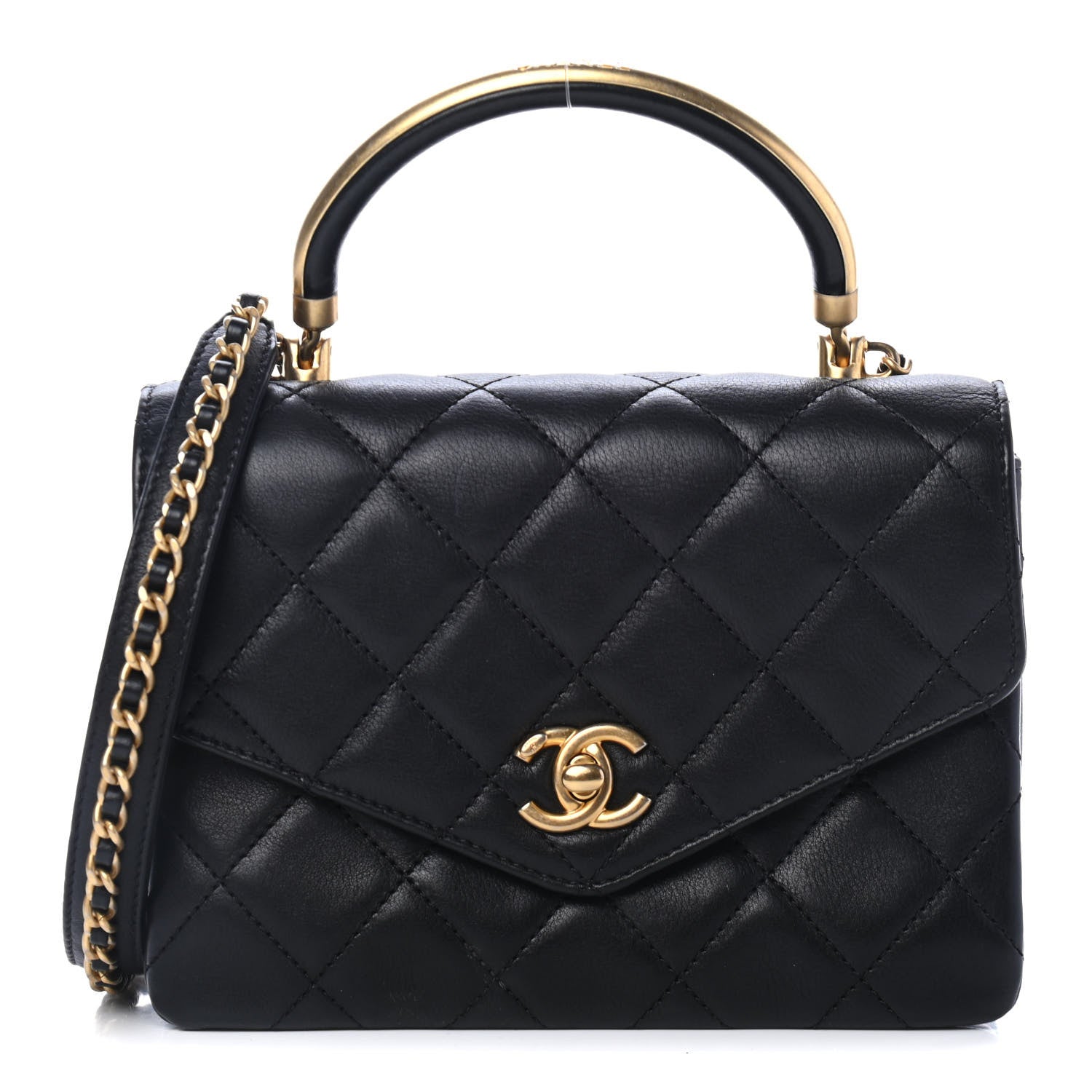 Chanel Calfskin Quilted Small Gold Top Handle Flap Black 1 of 4