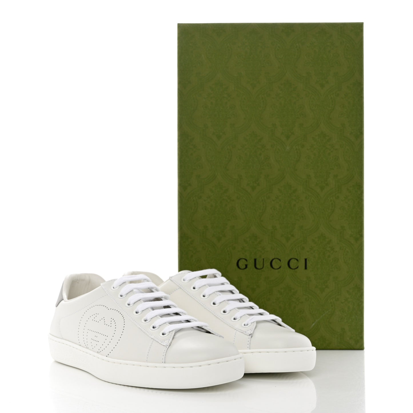Calfskin Interlocking G Perforated Mens Ace Sneakers 5.5 White Grey Sky