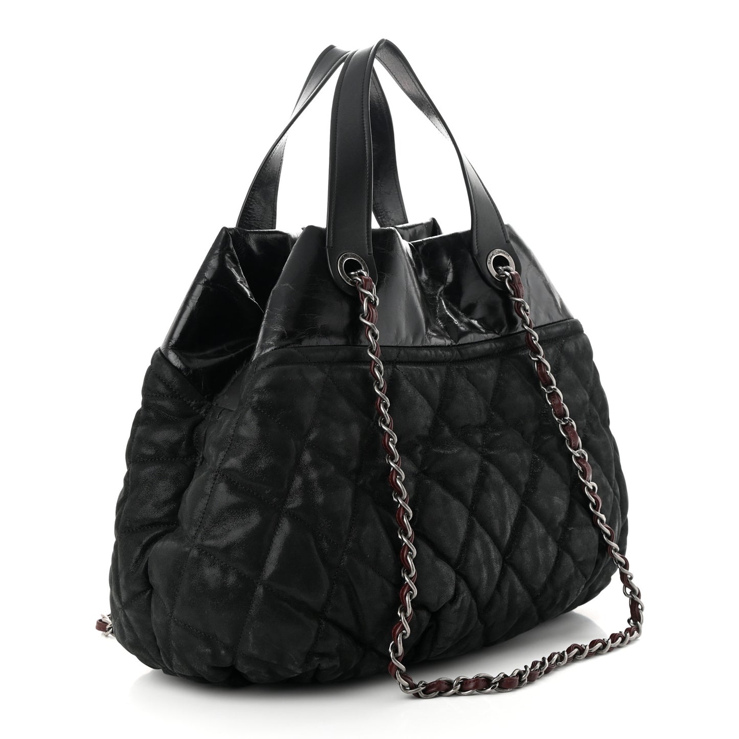 Iridescent Calfskin Quilted Large In The Mix Tote Black