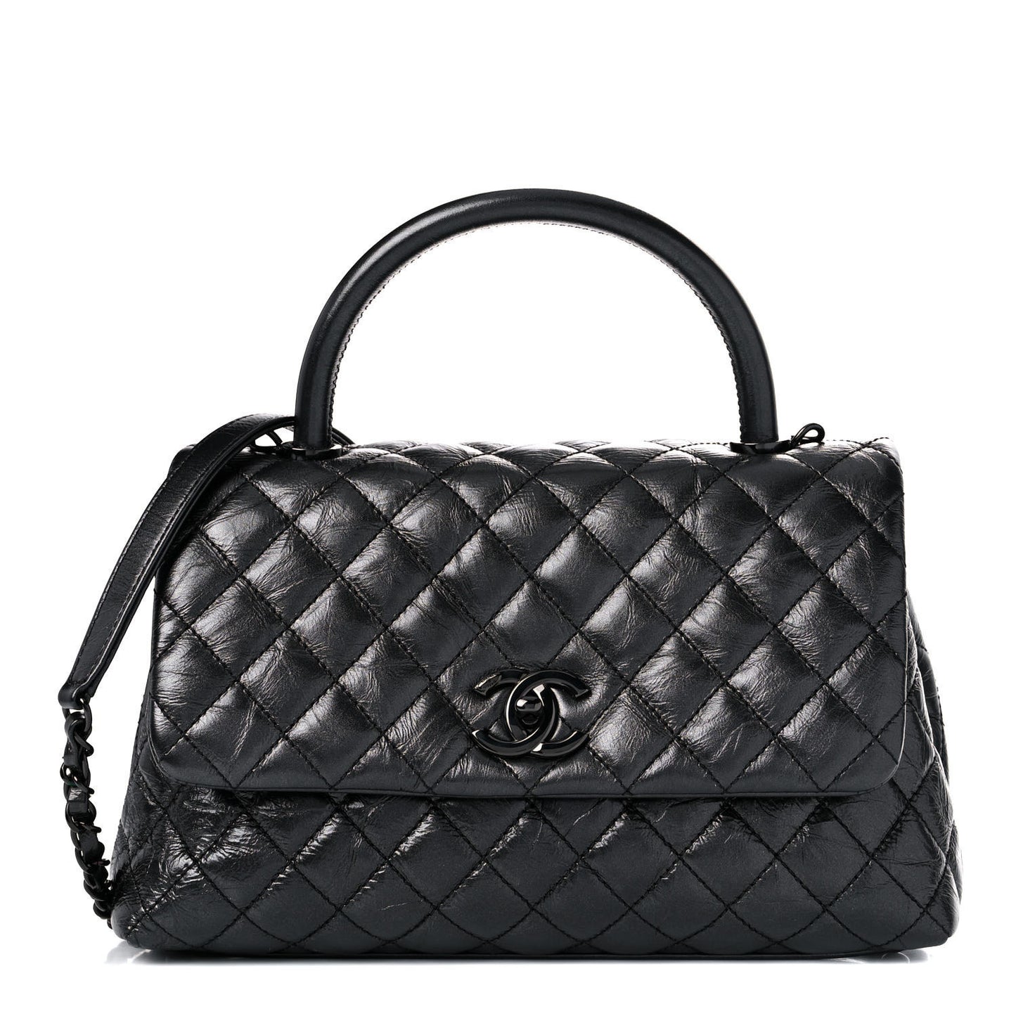 Aged Calfskin Quilted Small Coco Handle Flap So Black