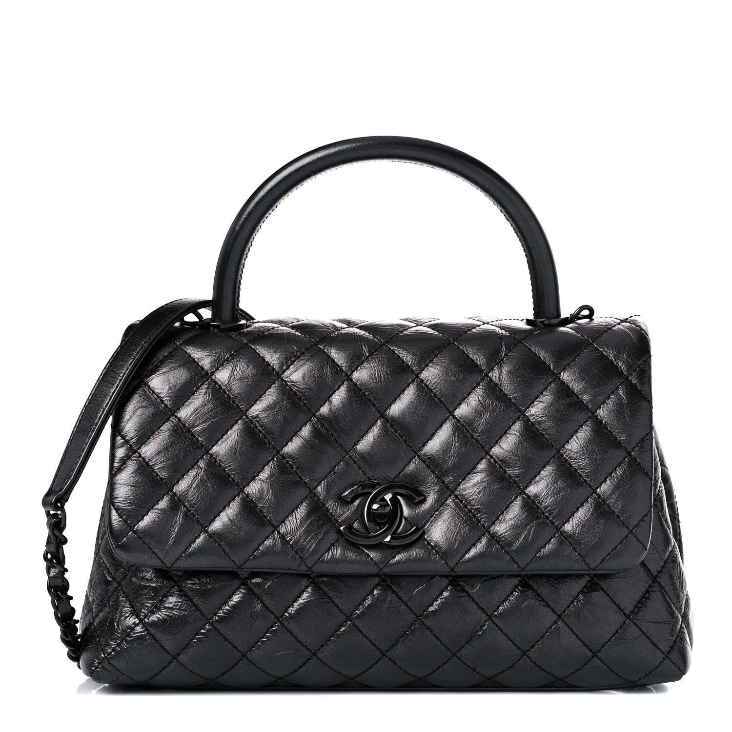 Chanel Aged Calfskin Quilted Small Coco Handle Flap So Black 1 of 12